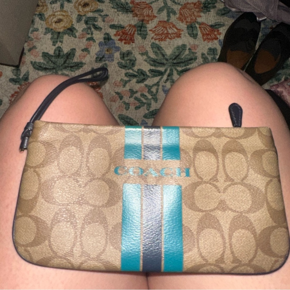 Coach Beige and Teal Wristlet